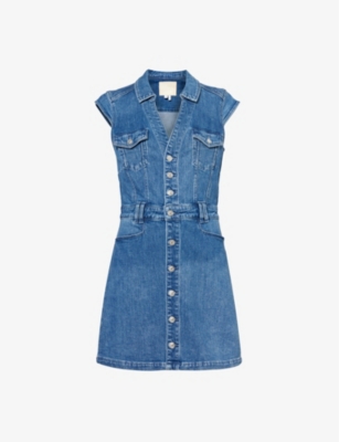 Shop Paige Jaxsyn V-neck Stretch-denim Mini Dress In Kamilla