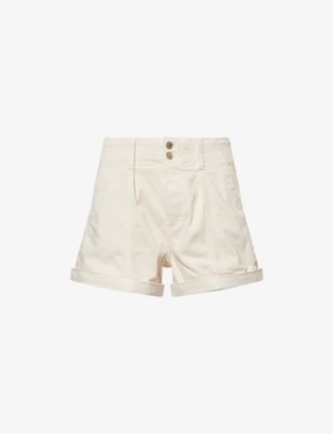 Shop Paige Women's Quartz Sand Brooklyn Turn-up Cuff Mid-rise Cotton-blend Denim Shorts