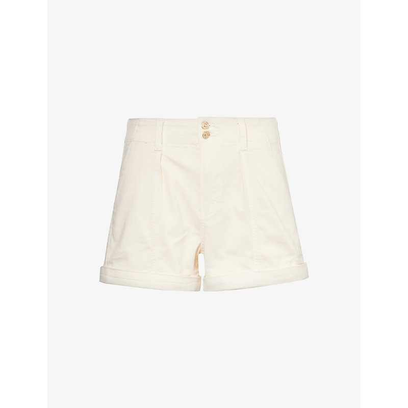 Shop Paige Brooklyn Turn-up Cuff Mid-rise Cotton-blend Denim Shorts In Quartz Sand