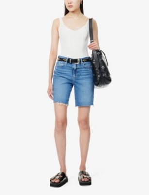 Shop Paige Sammy Slim-fit Denim-blend Shorts In Zita Distressed