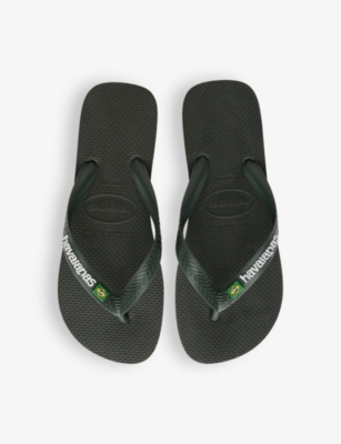 Shop Havaianas Brasil Logo-embossed Rubber Flip-flops In Green Olive