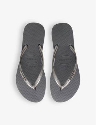 Havaianas Slim Embellished Flip Flops In Steel Grey