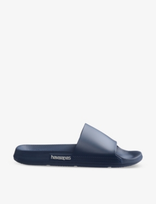 Shop Havaianas Women's Indigo Blue Classic Logo-embossed Rubber Sliders