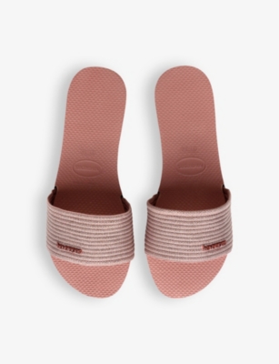 Shop Havaianas Women's Crocus Rose You Malta Logo-embellished Woven And Rubber Sliders