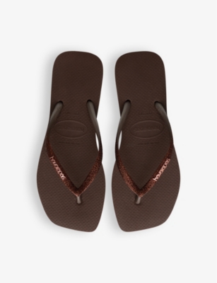 Shop Havaianas Women's Dark Brown Glitter Square-toe Rubber Flip-flops