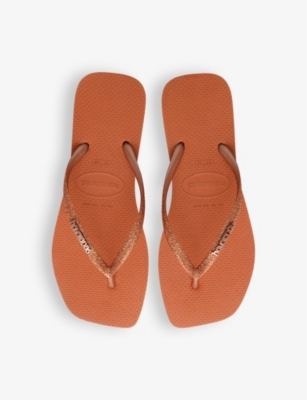 Shop Havaianas Women's Cerrado Orange Square Glitter Logo-embossed Rubber Flip-flops
