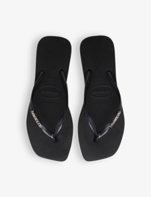 Shop Havaianas Women's Black/silver Square Logo-embossed Rubber Flip-flops