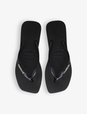 Shop Havaianas Square Logo-embossed Rubber Flip-flops In Black/silver