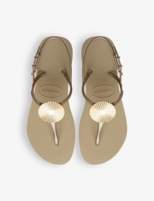 HAVAIANAS WOMENS SAND GREY TWIST METAL LOGO-EMBOSSED RUBBER FLIP-FLOPS 
