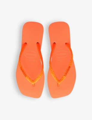 Shop Havaianas Women's Beige/orange Square Glitter Logo-embossed Rubber Flip-flops