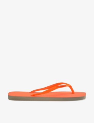 Shop Havaianas Women's Beige/orange Square Glitter Logo-embossed Rubber Flip-flops