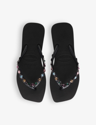 Shop Havaianas Women's Black Square Luxury Crystal-embellished Rubber Flip-flops