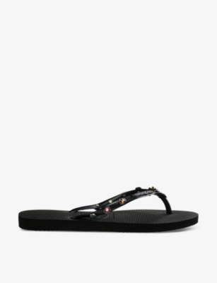 Shop Havaianas Women's Black Slim Luxury Logo-embossed Rubber Flip-flops