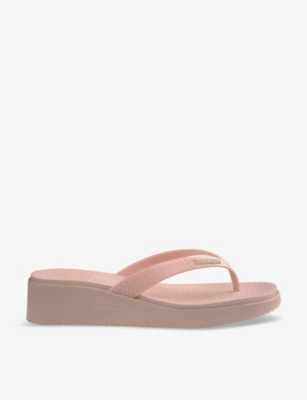 Shop Havaianas High Platform Logo-embossed Rubber Flip-flops In Ballet Rose