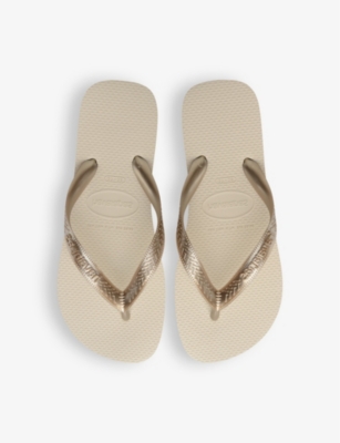 Shop Havaianas Women's Beige Tiras Logo-embossed Rubber Flip-flops