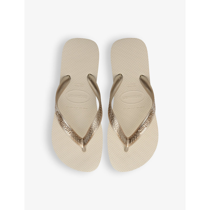 Shop Havaianas Women's Beige Tiras Logo-embossed Rubber Flip-flops
