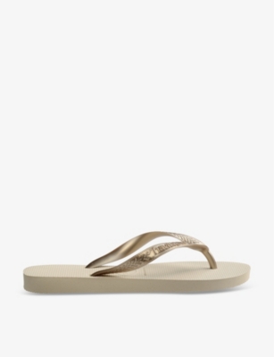 Shop Havaianas Women's Beige Tiras Logo-embossed Rubber Flip-flops