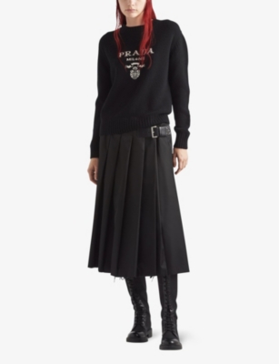 PRADA: Logo-intarsia cashmere and wool-blend sweater