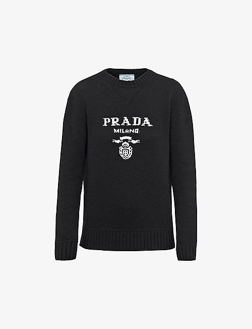 PRADA: Logo-intarsia cashmere and wool-blend sweater
