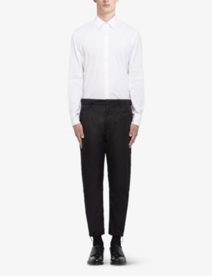 Shop Prada Brand-plaque Drawstring-hem Skinny-fit Slim-leg Re-nylon Trousers In Black