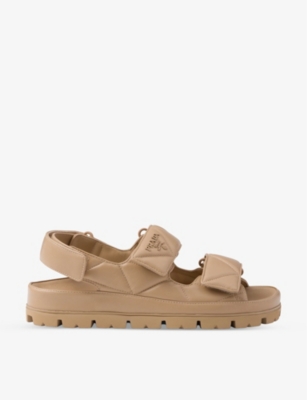 PRADA: Logo-pattern padded leather sandals