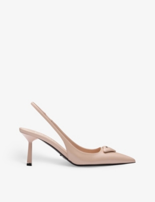 Shop Prada Logo-plaque Slingback Heeled Leather Pumps In Powder