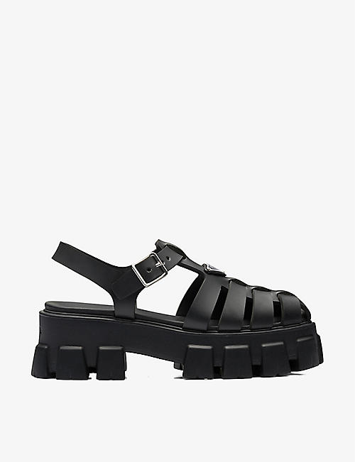 PRADA: Monolith logo-plaque chunky-sole caged rubber sandals