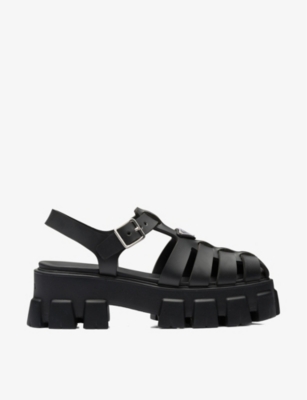 Prada Womens Black Monolith Logo-plaque Chunky-sole Caged Rubber Sandals