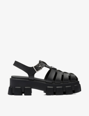 Shop Prada Womens  Monolith Logo-plaque Chunky-sole Caged Rubber Sandals In Black