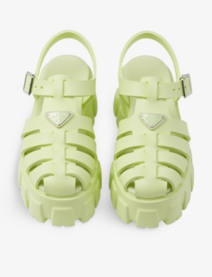 Shop Prada Monolith Logo-plaque Chunky-sole Caged Rubber Sandals In Green