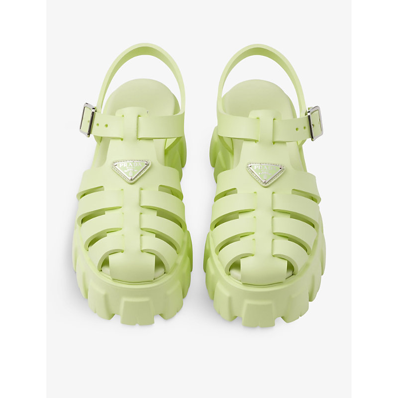 Shop Prada Monolith Logo-plaque Chunky-sole Caged Rubber Sandals In Green