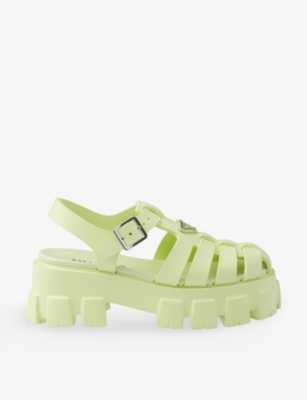 Shop Prada Womens Green Monolith Logo-plaque Chunky-sole Caged Rubber Sandals