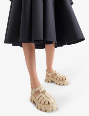 Prada Monolith Logo Detail High-heeled Sandals In Neutral