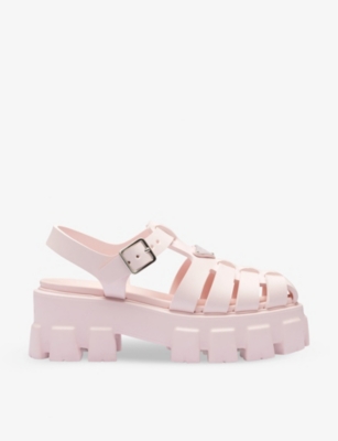 Prada Monolith Caged Rubber Sandals In Pink