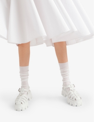 Prada Triangle-logo Quilted Leather Sandals In White