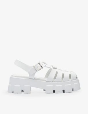 Shop Prada Monolith Logo-plaque Chunky-sole Caged Rubber Sandals In White