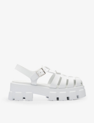 Shop Prada Womens White Monolith Logo-plaque Chunky-sole Caged Rubber Sandals Eur 41 / 8 Uk