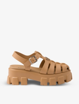 Prada Womens Yellow Monolith Logo-plaque Chunky-sole Caged Rubber Sandals