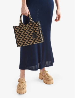Prada Monolith Raffia Fisherman Sandals In Neutral
