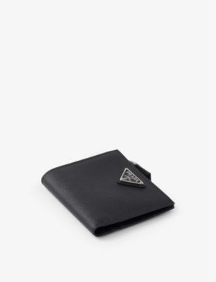 Brand-plaque small saffiano leather wallet
