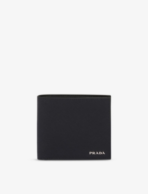 Prada Mens Black Triangle-plaque Leather Wallet