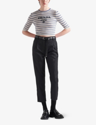 PRADA: Superfine logo-intarsia striped virgin-wool top