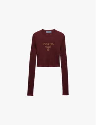 PRADA: Logo-intarsia cropped silk jumper