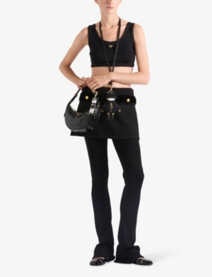 Prada Triangle Logo Ribbed Jersey Crop Top In Black