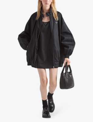 Shop Prada Re-nylon Logo-plaque Mini Dress In Black