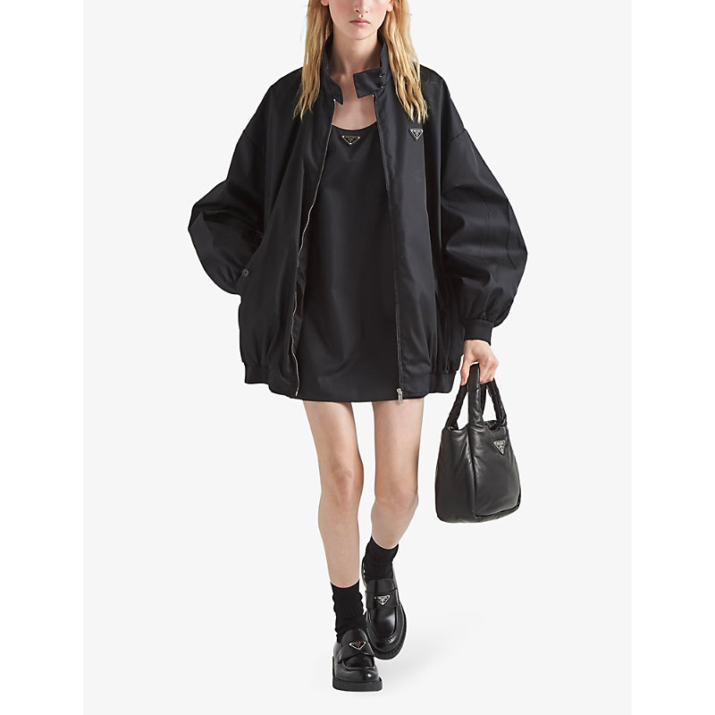 Shop Prada Womens Black Re-nylon Logo-plaque Mini Dress
