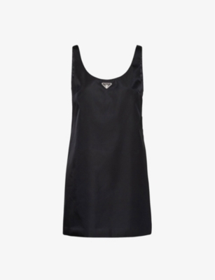 Shop Prada Re-nylon Logo-plaque Mini Dress In Black