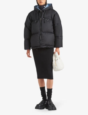 Prada Womens Black Re-nylon Brand-plaque Recycled Shell-down Jacket In Black
