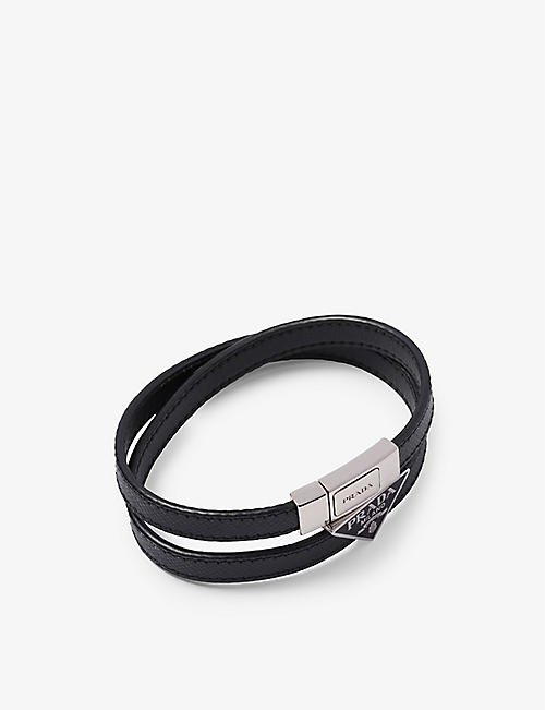 PRADA: Logo-plaque Saffiano-leather bracelet