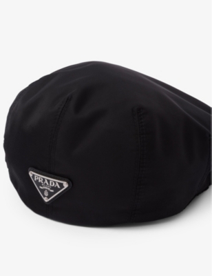 Shop Prada Mens Black Triangle-plaque Re-nylon Beret Hat